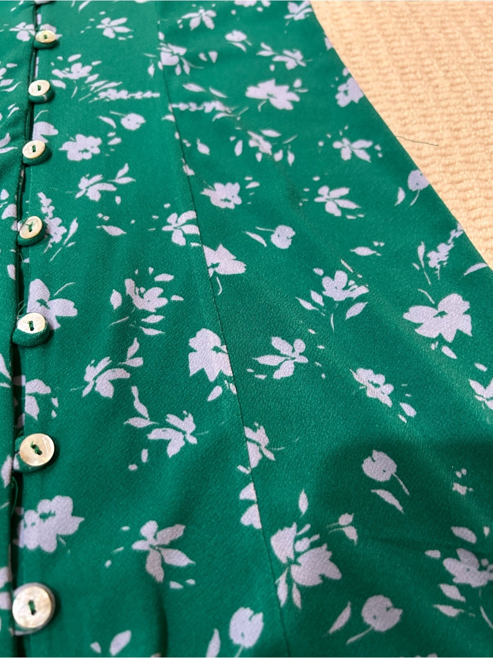 Mango Green with purple florals V-Neck button down mini Dress - Picture 2 of 5